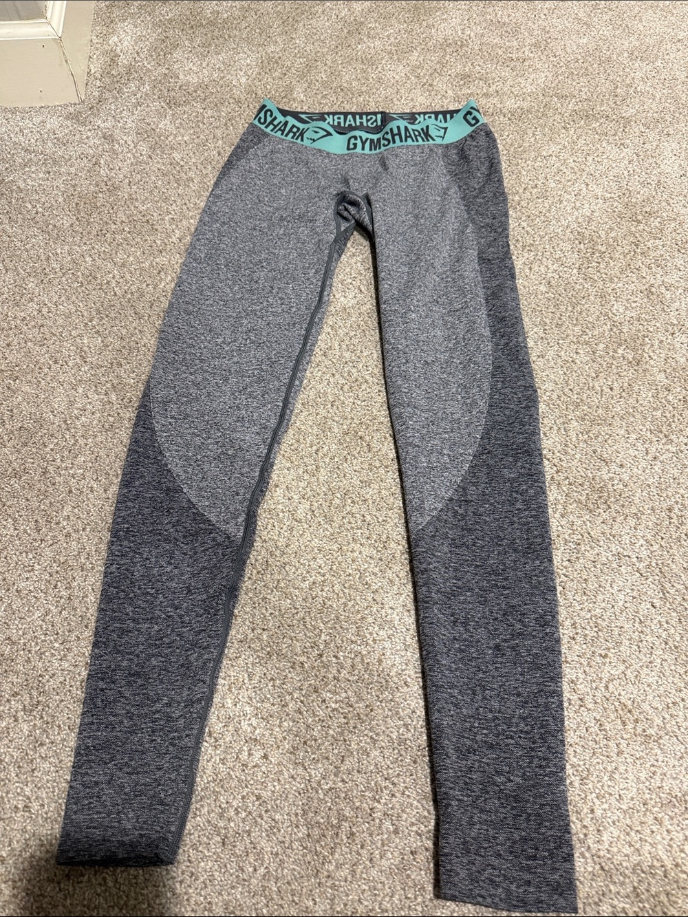 Gymshark women Grey Seamless Leggings with Teal Logo Waistband